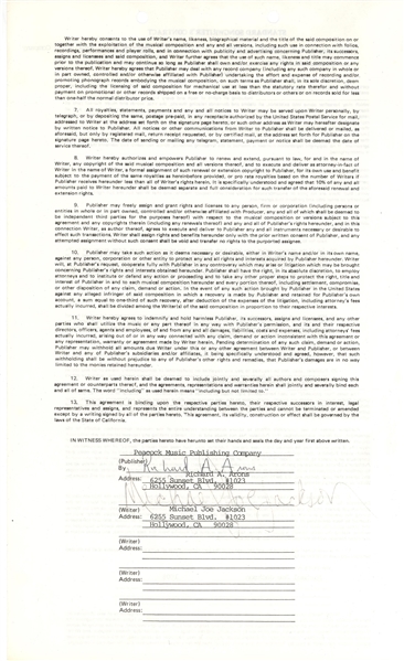 Michael Jackson (Rare Signed Songwriter Contract 1976)