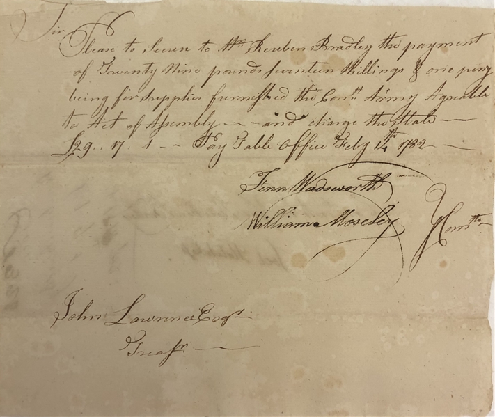 1782  Connecticut Revolutionary War Signed Promissory Note