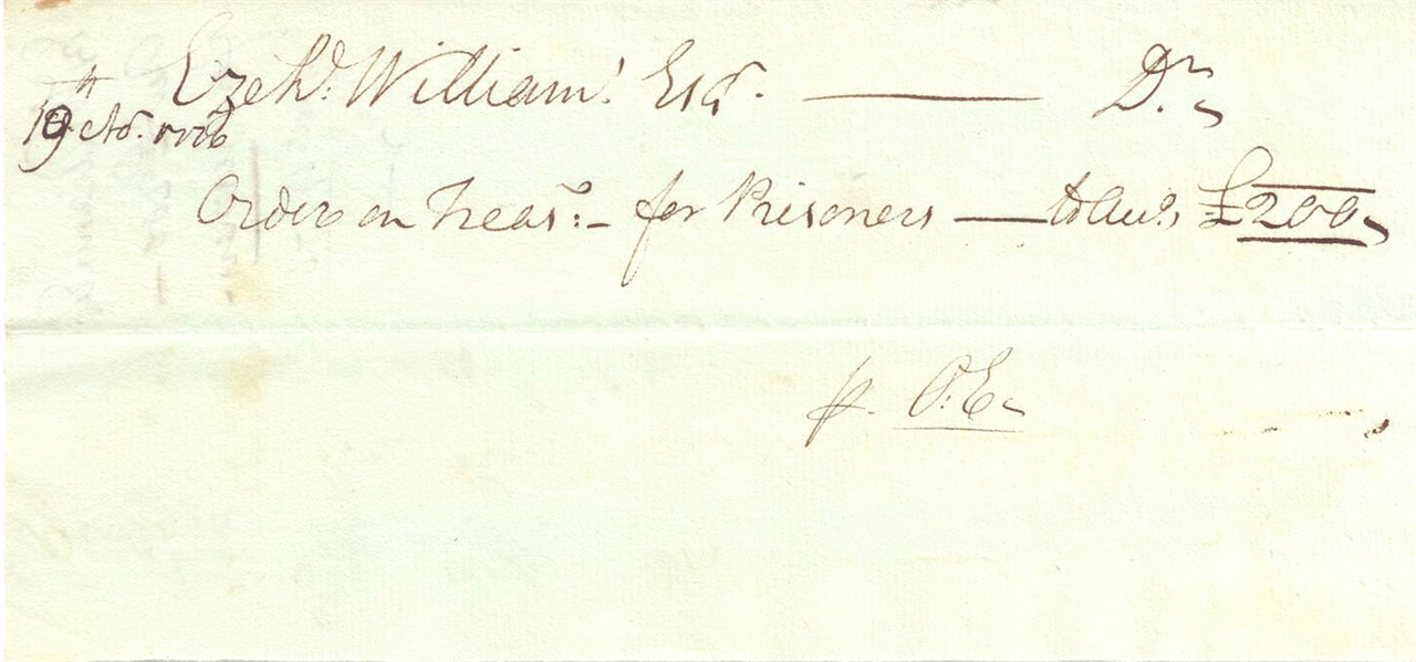 Revolutionary War document for prisoners dated November 1776