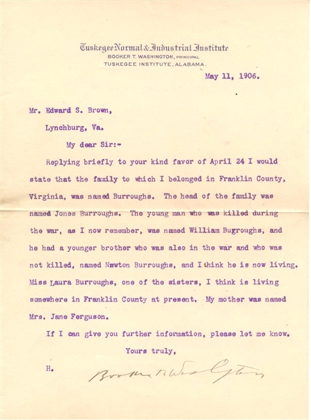 Important-Booker T. Washington Letter about The family who owned him and his mother as Slaves!