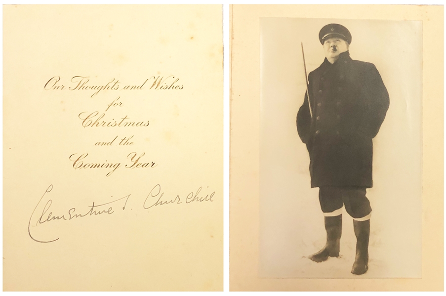 Clementine S. Churchill Signed  Christmas card with original  Winston Churchill Image