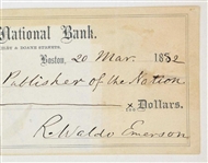 Ralph Waldo Emerson Bank Check to Publisher with signature