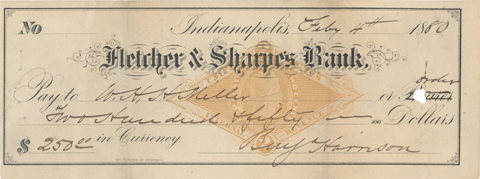 Benjamin Harrison Signed Check