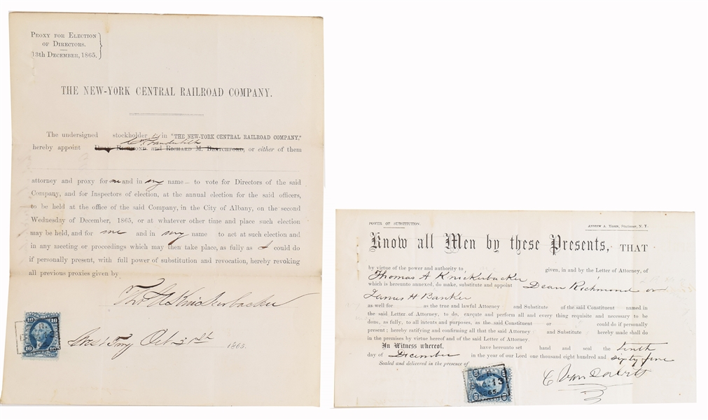 1865 Cornelius Vanderbilt - Commodore signed RAILROAD Proxy signature