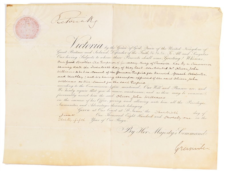 Queen Victoria Appoints Vice Consul Of the German Empire