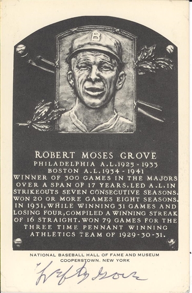 1953 Lefty Grove Signed Artvue Hall of Fame Plaque Postcard