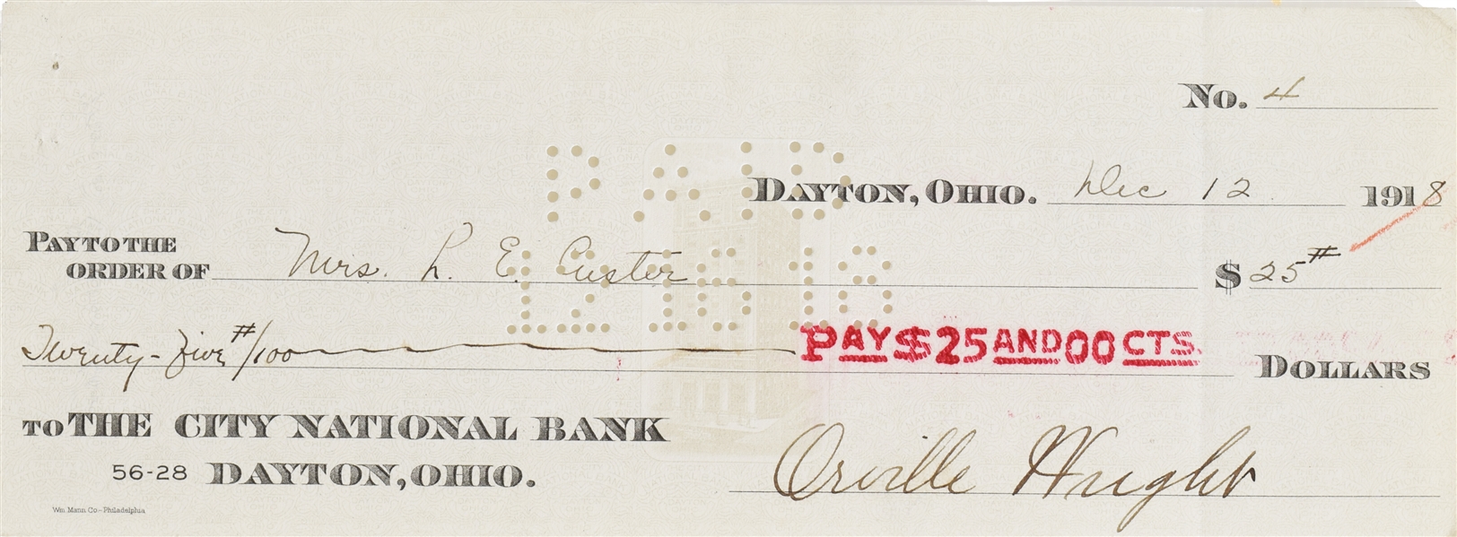 Orville Wright Signed Check
