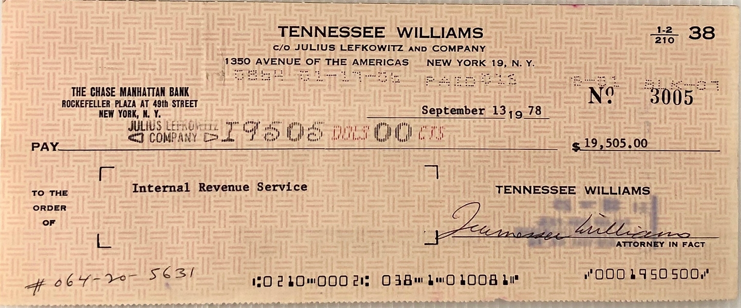 Tenenessee Williams Pays his Taxes