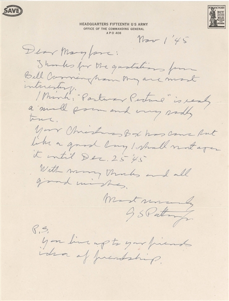 Extremely Rare! George S. Patton  WW2 War Date Handwritten letter
