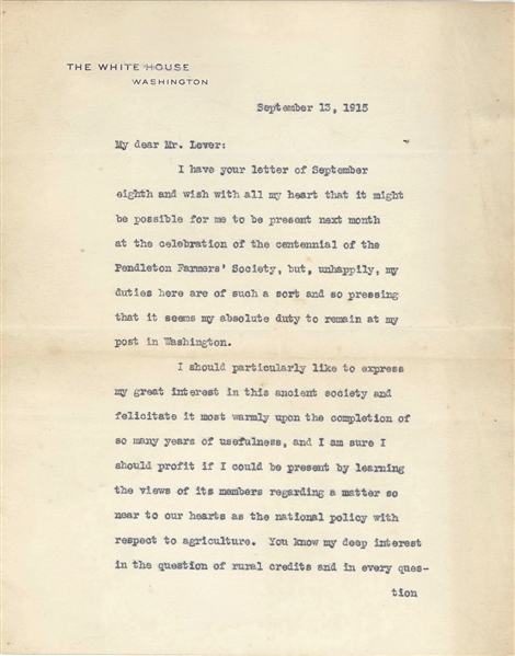 Woodrow Wilson TLS as President