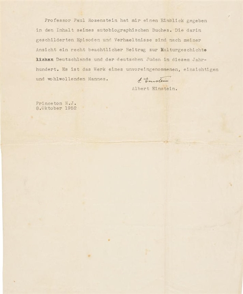 Albert Einstein Recomending  Book On Professor Rosenstein