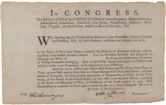Henry Laurens Military Commission Signed As President of the Continental Congress