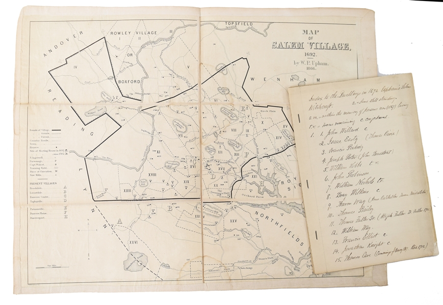 Map of the Village of Salem, Massachusetts, during the 1692 Witchcraft Trials with Original Document