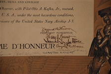 Incredible Certificate for Akron rescue mission; for Heroism Rescue for the Akron search and Air Ship AJ3, ( By Lindbergh, Rickenbacker, Hawks ...)