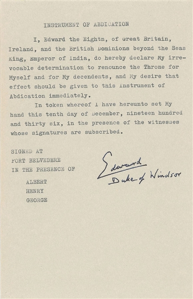 King Edward VIIIs "Instrument of Abdication"