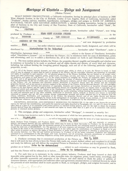 Roy Disney (WALT DISNEY PRODUCTIONS) Signed Contract for $10,000,000