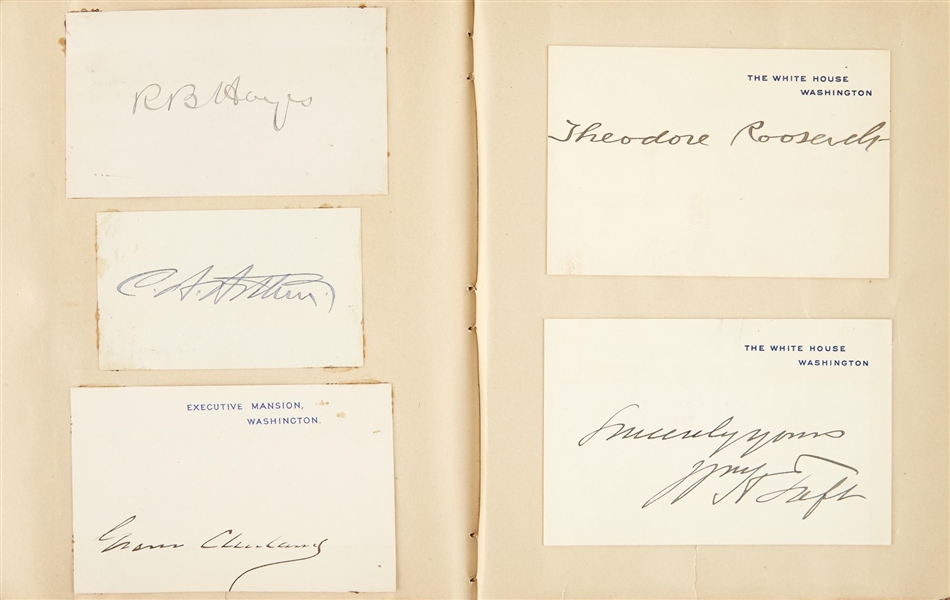 Autograph album containing the signatures of nine U.S. Presidents /Mark Twain and other notables. compiled 1880s-1930s. 