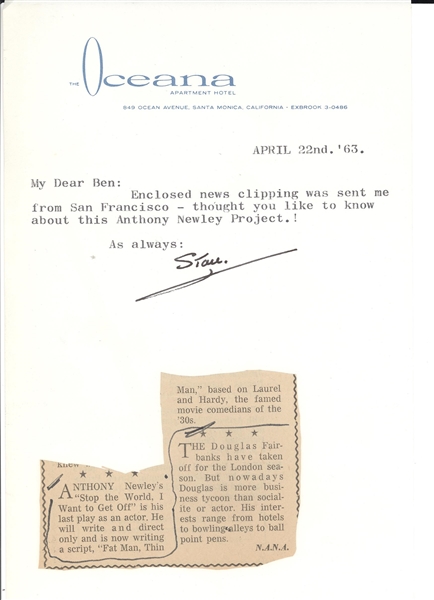 Stan Laurel- Lot of 2 Signed Letters