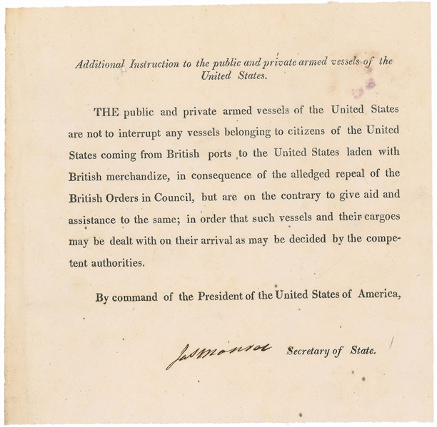 James Monroe Privateer Signed Document