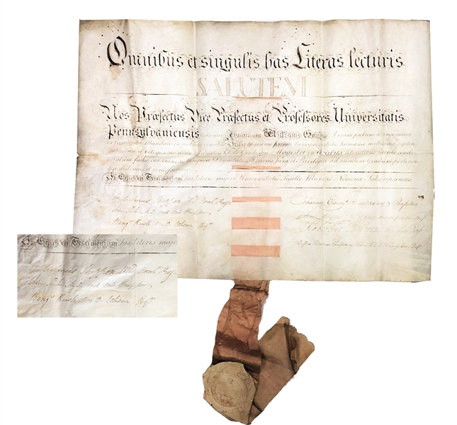 Benjamin Rush, Signer Of The Declaration Of Independence: signed University of Pennsylvania Diploma As 