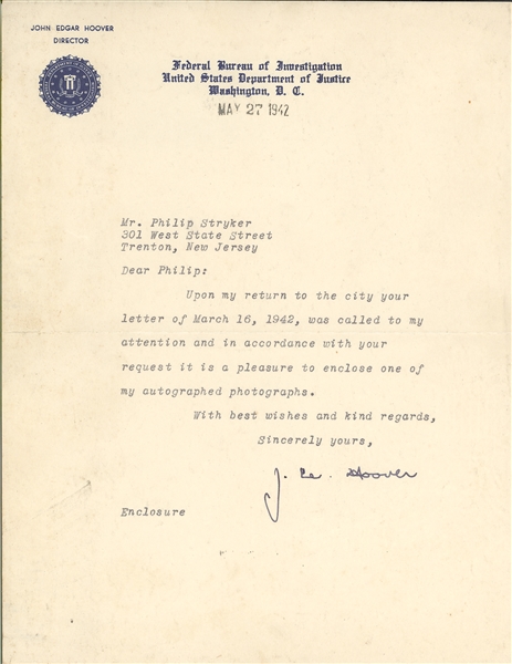J Edgar Hoover Letters