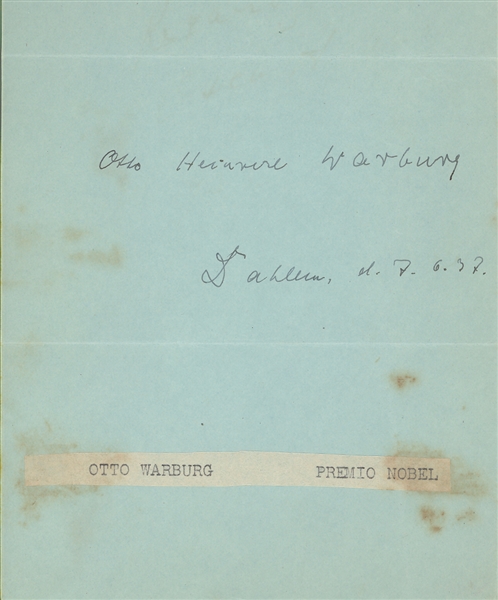 Otto Warburg Nobel in Physiology
