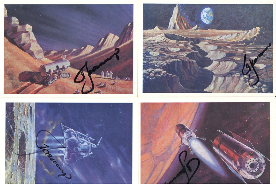 Alexei Leonov Signed set of 4 Signed Postcards 
