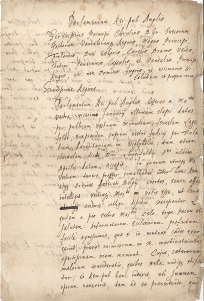 Parliament 1653  (Barebone Parliment -Refrence to Queen Christina of Sweden)