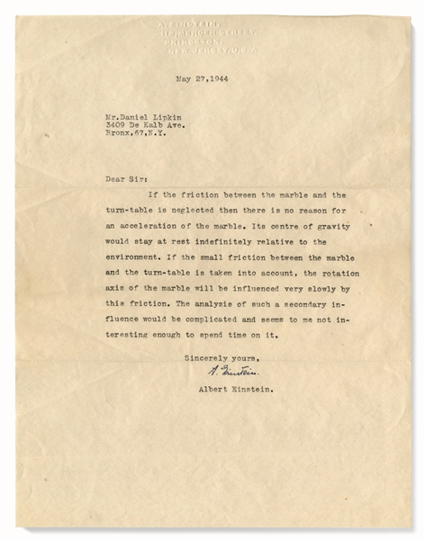 Albert Einstein “acceleration of marble” question