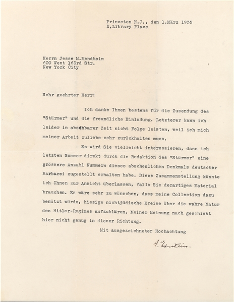 Albert Einstein Letter about Hitlers Regime