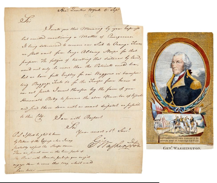 1776 Washington Letter Washington's Concern for his Troops in Long Island, New York