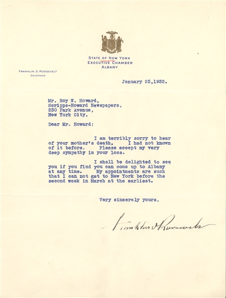 Letter to Roy Howard From FDR 1932
