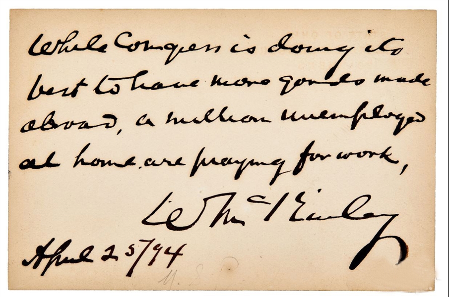 William McKinley "million unemployed at home are praying for work