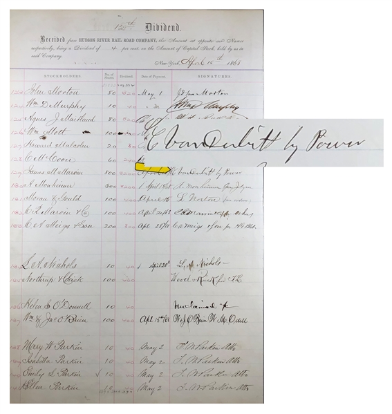 Cornelius Vanderbilt Signed 