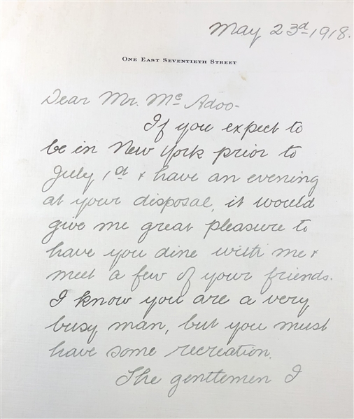 Henry Clay Frick Congratulates William McAdoo on Gaining "Absolute Control Of The Railroad Situation"