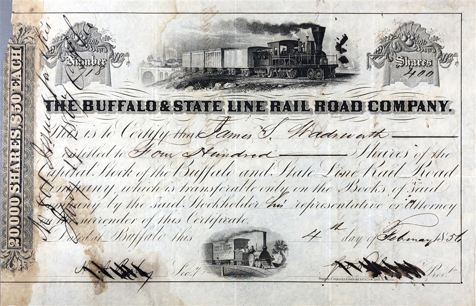 Buffalo & State Line Rail Road Company signed by James S. Wadsworth