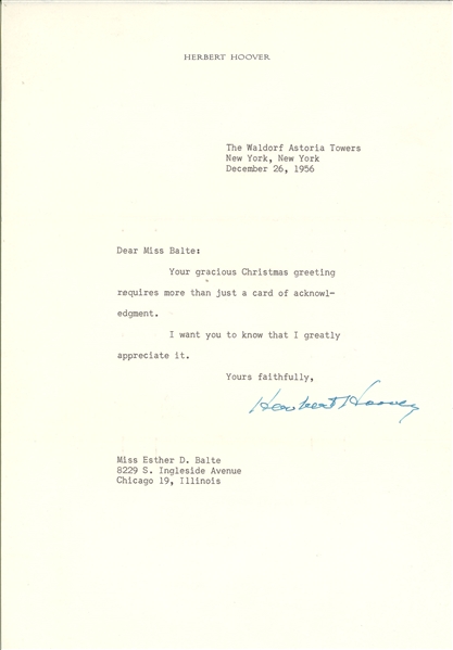 Herbert Hoover (31st President) Typed Letter Signed