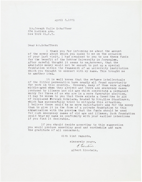 Albert Einstein "refugee intellectuals of the Hitler persecution"