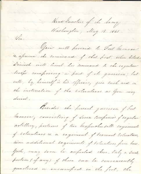 Historically Important Winfield Scott letter