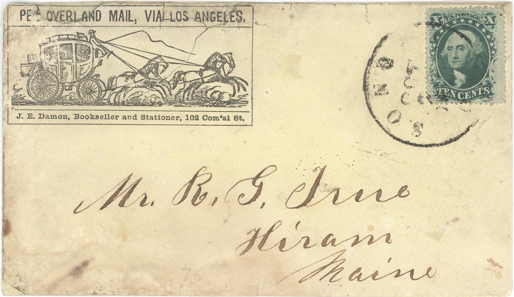 "Per Overland Mail, Via Los Angeles"Rare Cover