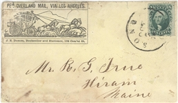 "Per Overland Mail, Via Los Angeles"Rare Cover
