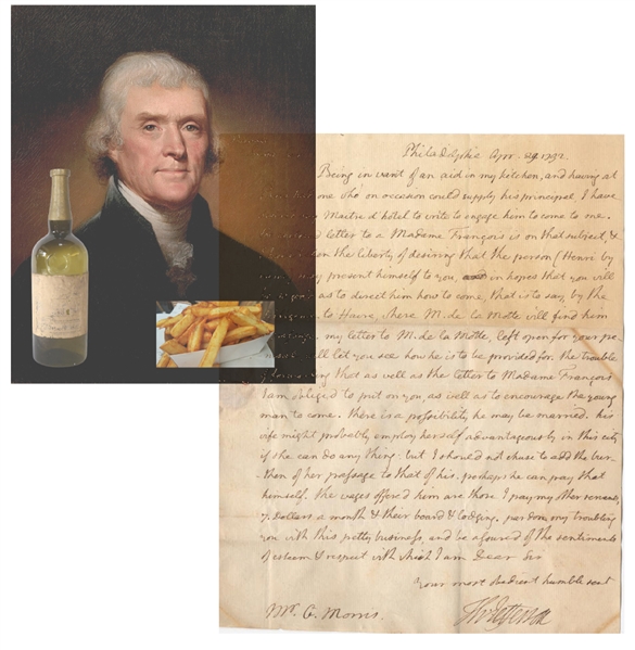 Thomas Jefferson (wants to bring his private French chef to Monticello )