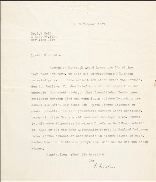 Albert Einstein Helps His Personal Physician get out of Germany in 1939 !