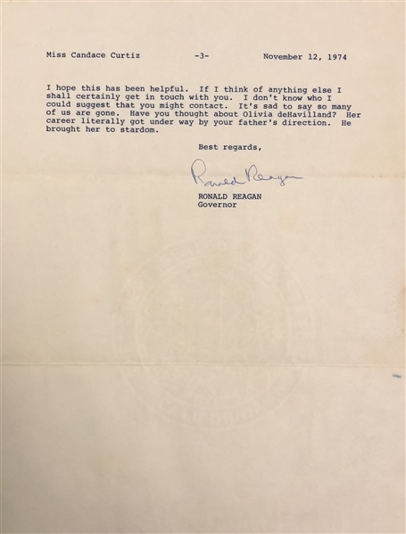 (Michael Curtiz) Amazing archives of 22 letters Written by John Wayne, Ronald Reagan, Ingrid Bergman. Olivia De Havilland, Bing Crosby