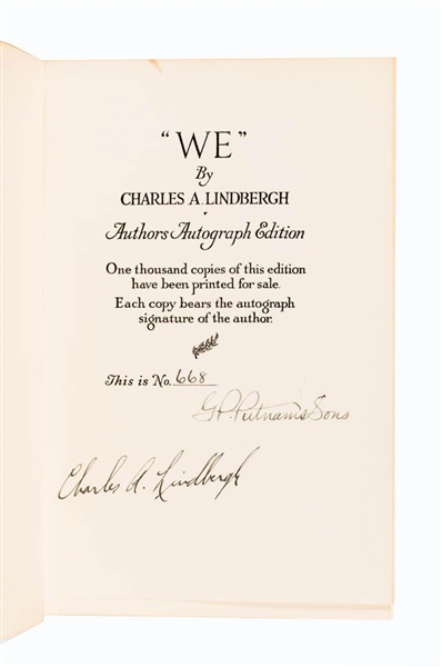 Charles Lindbergh, We, Signed Limited First Edition