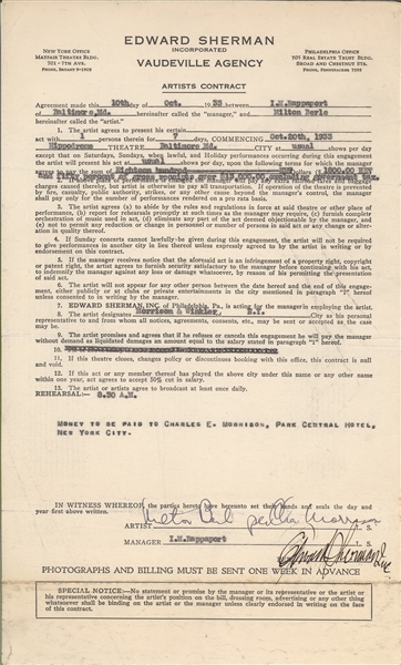 Milton Berle Signed Contract