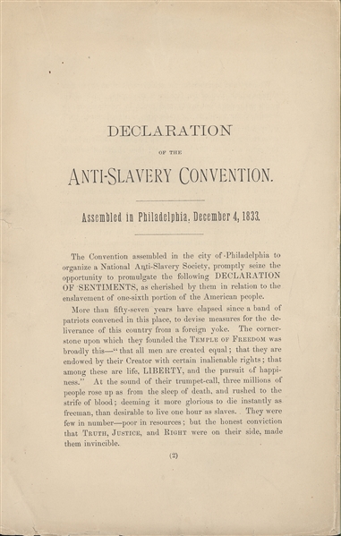 Declaration of the Anti-Slavery Convention Assembled in Philadelphia, December 4, 1833