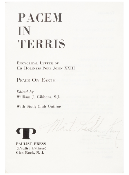 Very Rare Signed Pacem In Terris (Peace on Earth) by Martin Luther King -Program Pope John XXIII - 1963