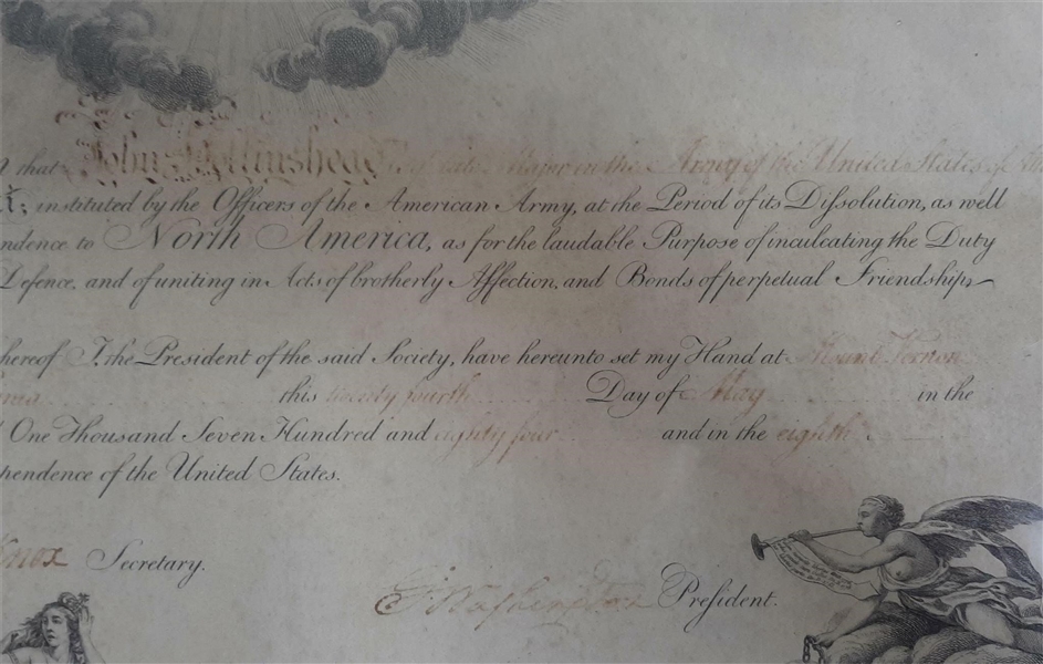 George Washington Society of the Cincinnati Membership Certificate Signed