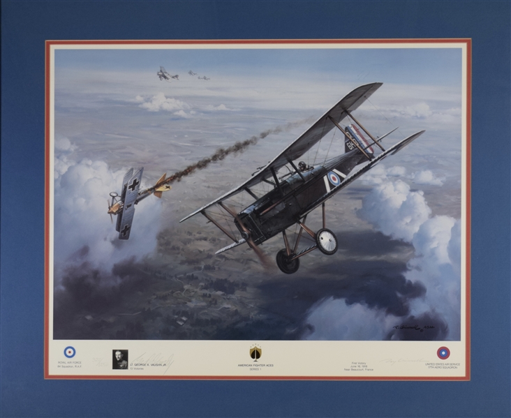 Military Lithograph Signed by Lt. George A. Vaughn WWI Military Ace
